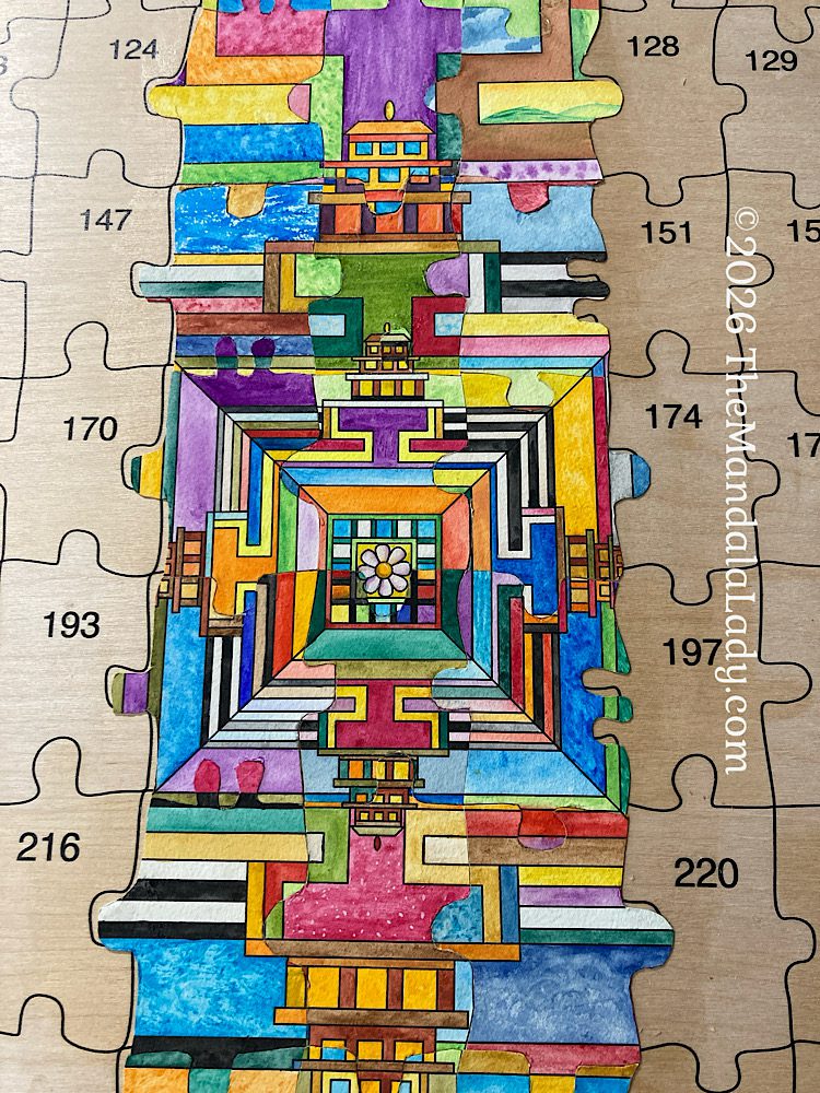 Archangel Mandala 4 Day 3 — close up of center section of middle vertical section