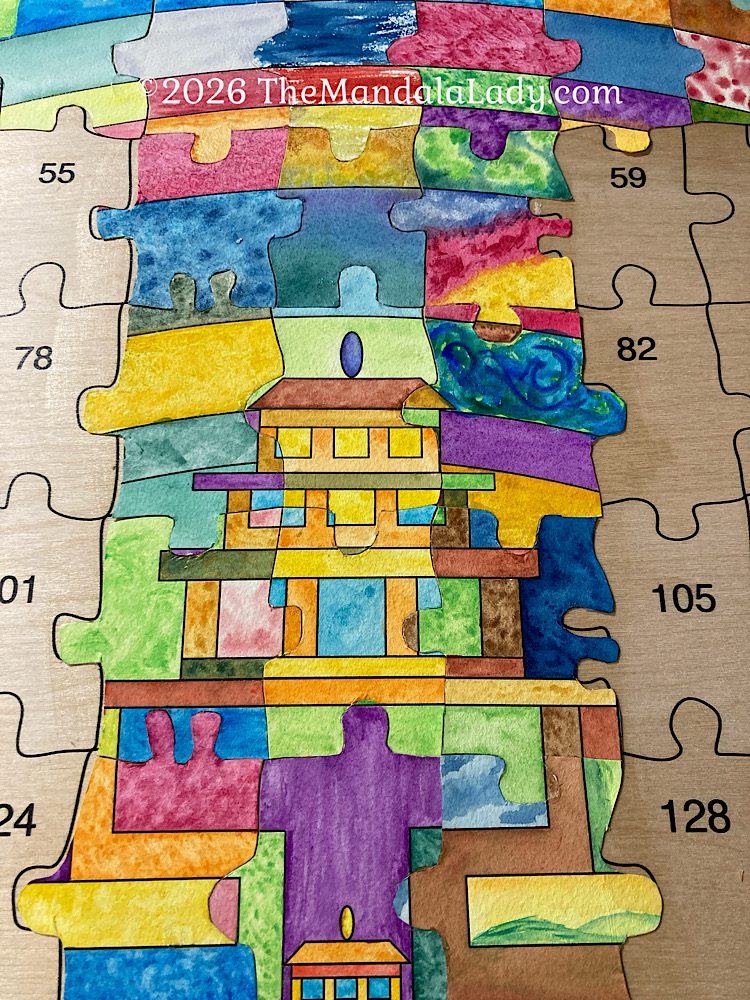 Archangel Mandala 4 Day 3 — close up of top section of middle vertical section